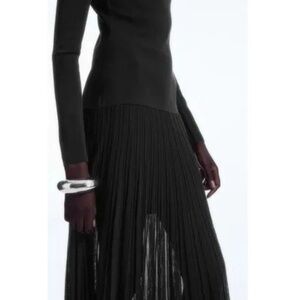 COS Long Sleeve Pleated Knitted Turtleneck Maxi Dress Black Women's Size M